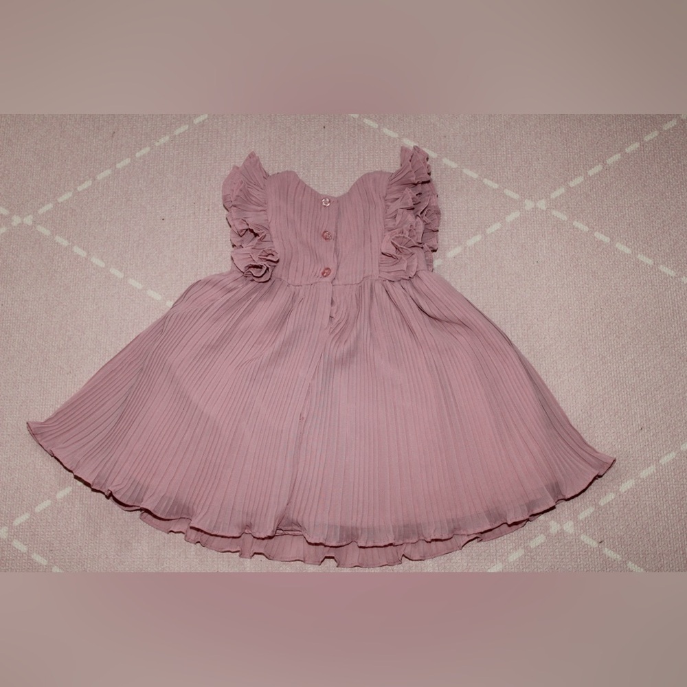 Pippa & Julie Flutter Sleeve Pleat Chiffon Toddler Girl Dress 18m Rose Summer - Picture 3 of 7